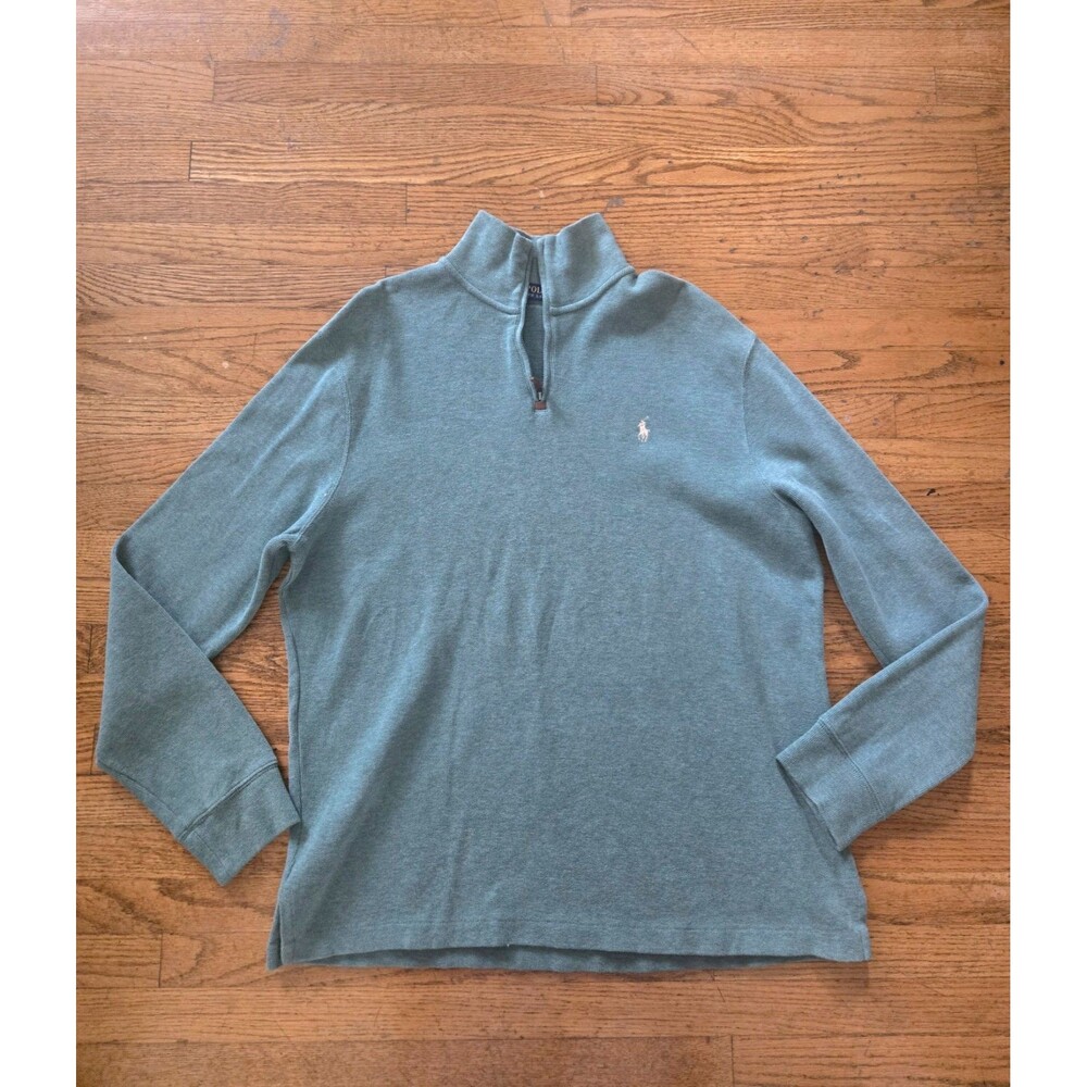 Polo Ralph Lauren Mens Large Knit Quarter Zip Pullover Sweater Green Pony